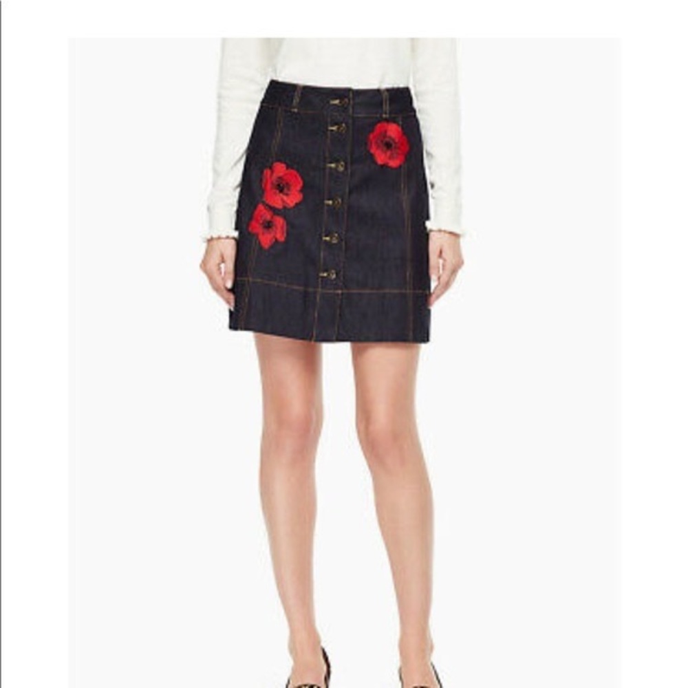 Kate Spade Broome Street Poppy Denim Embroidered Skirt